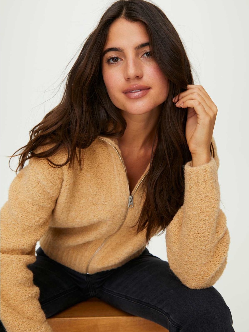 Aritzia Wilfred Wool Blend Marilyn Plush Sweater Zip-Front Teddy Jacket Small